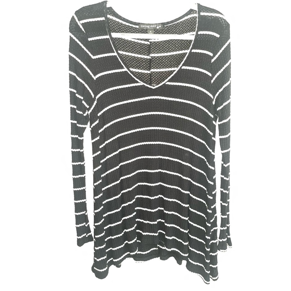 Living Doll Black & White Striped Long Sleeve Sharkbite Shirt